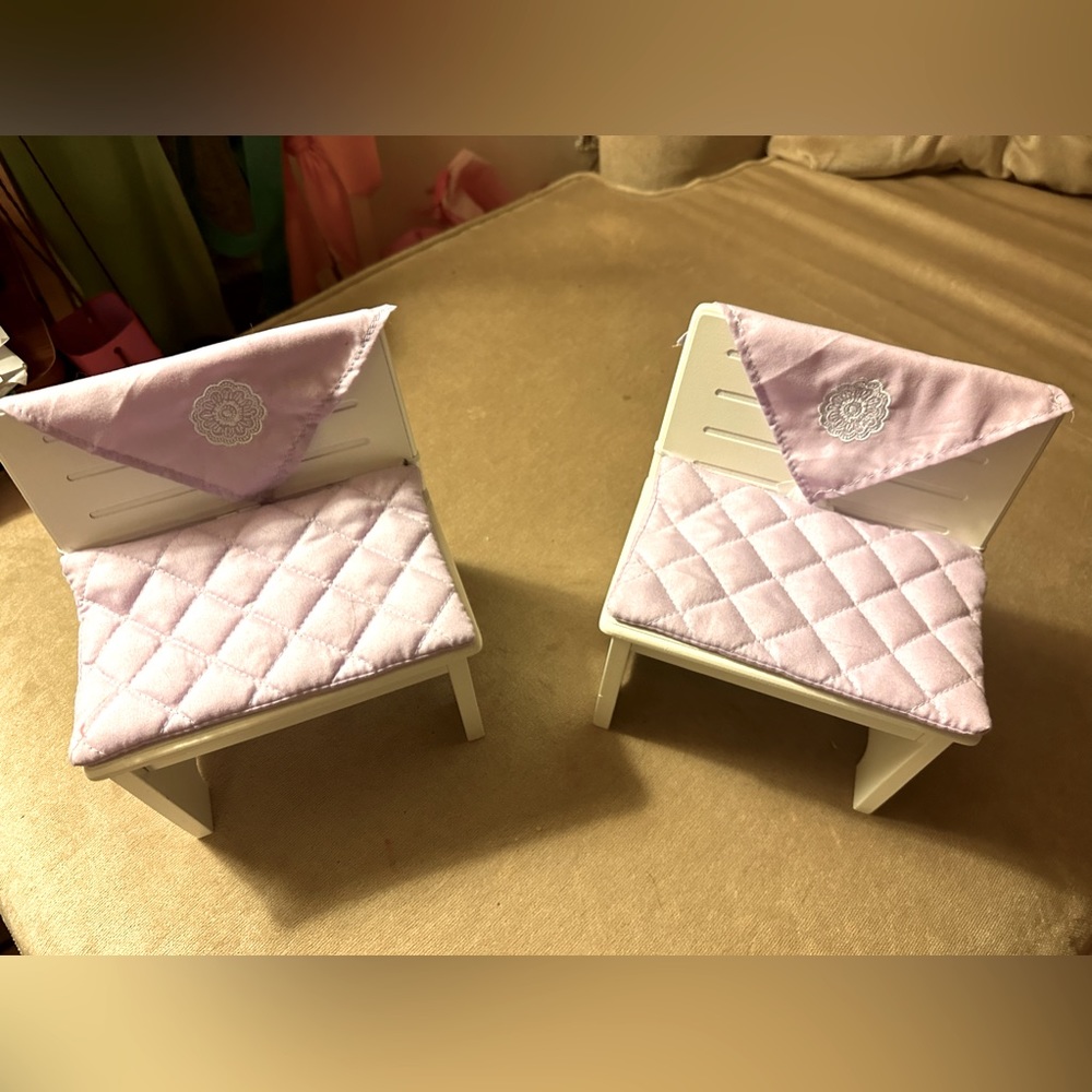 Toy ‘R Us Chairs w/cushions & more for American girl or any 18” doll.